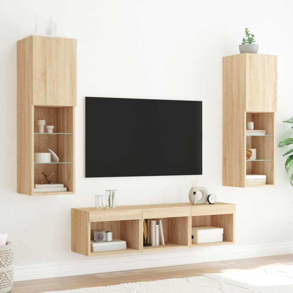 Mobili TV a Muro con LED 5pz Rovere Sonoma Legno Multistrato - homemem39