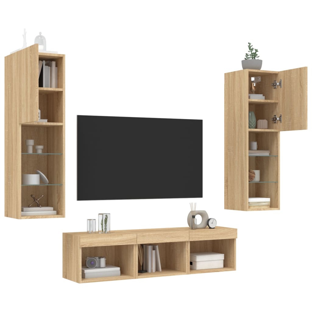 Mobili TV a Muro con LED 5pz Rovere Sonoma Legno Multistrato - homemem39