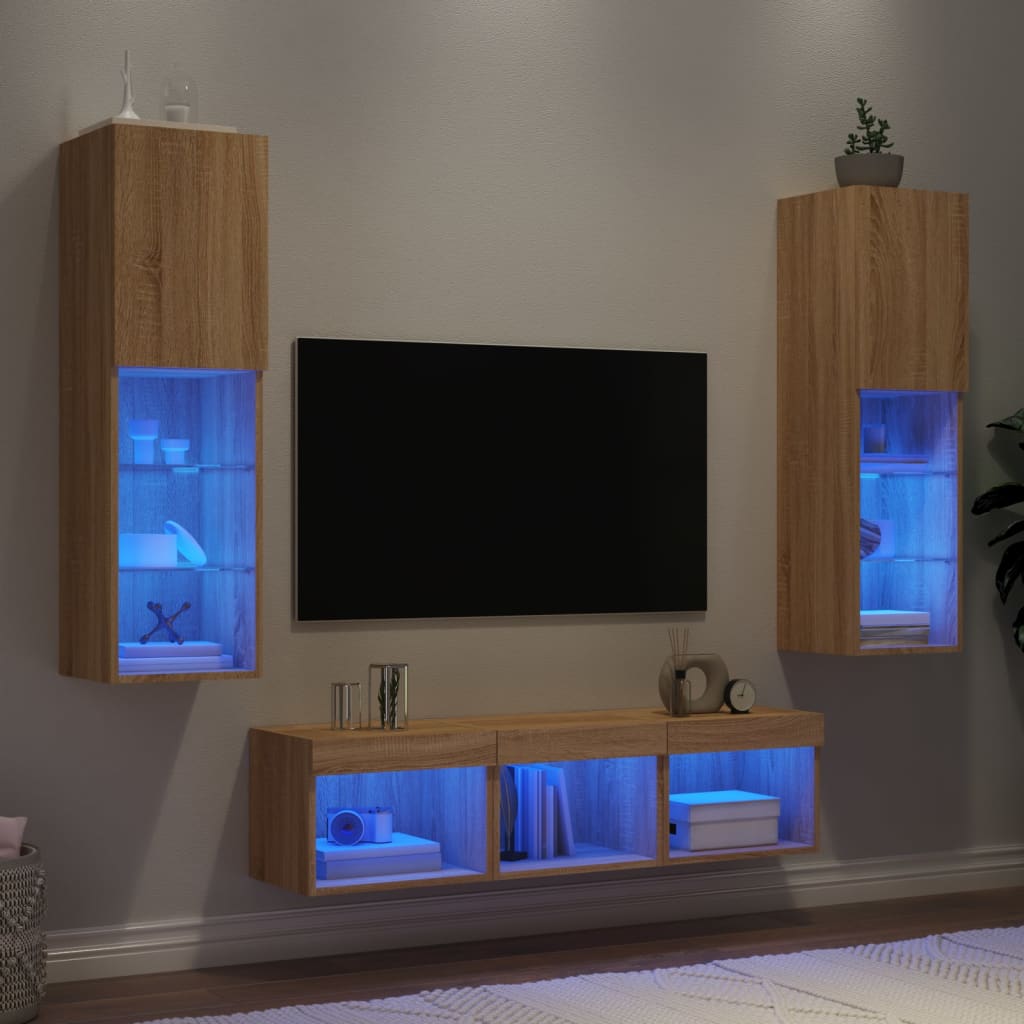 Mobili TV a Muro con LED 5pz Rovere Sonoma Legno Multistrato - homemem39