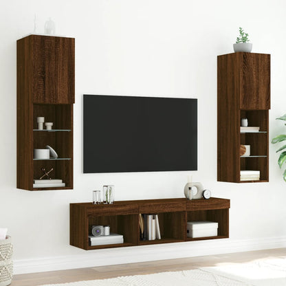 Mobili TV a Muro con LED 5pz Rovere Marrone Legno Multistrato - homemem39