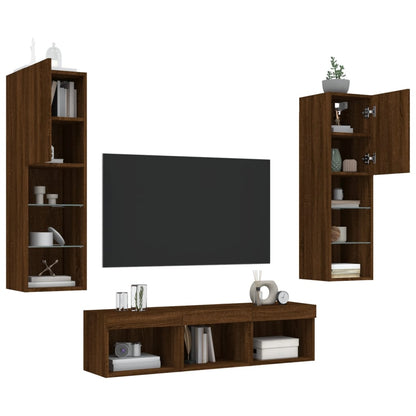 Mobili TV a Muro con LED 5pz Rovere Marrone Legno Multistrato - homemem39