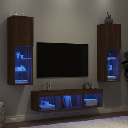 Mobili TV a Muro con LED 5pz Rovere Marrone Legno Multistrato - homemem39