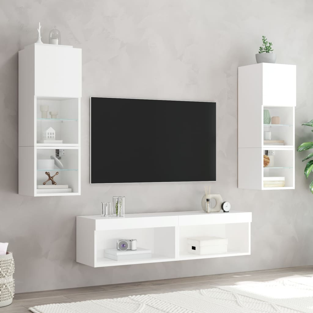 Mobili TV a Muro con LED 6pz Bianchi in Legno Multistrato - homemem39