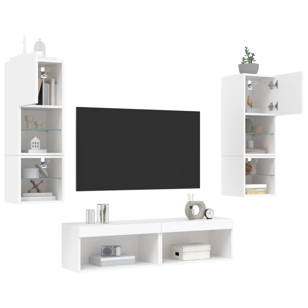 Mobili TV a Muro con LED 6pz Bianchi in Legno Multistrato - homemem39