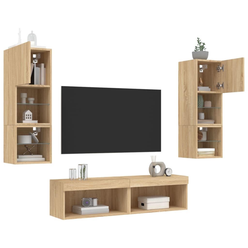 Mobili TV a Muro con LED 6pz Rovere Sonoma Legno Multistrato - homemem39