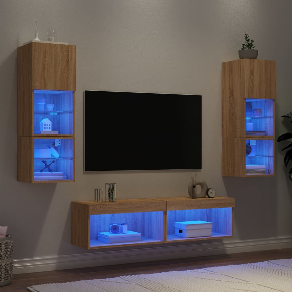 Mobili TV a Muro con LED 6pz Rovere Sonoma Legno Multistrato - homemem39