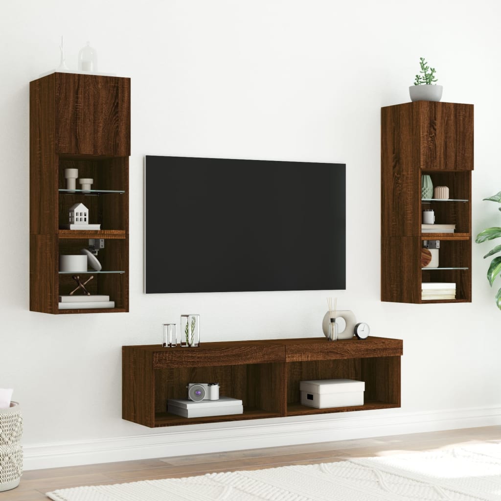 Mobili TV a Muro con LED 6pz Rovere Marrone Legno Multistrato - homemem39