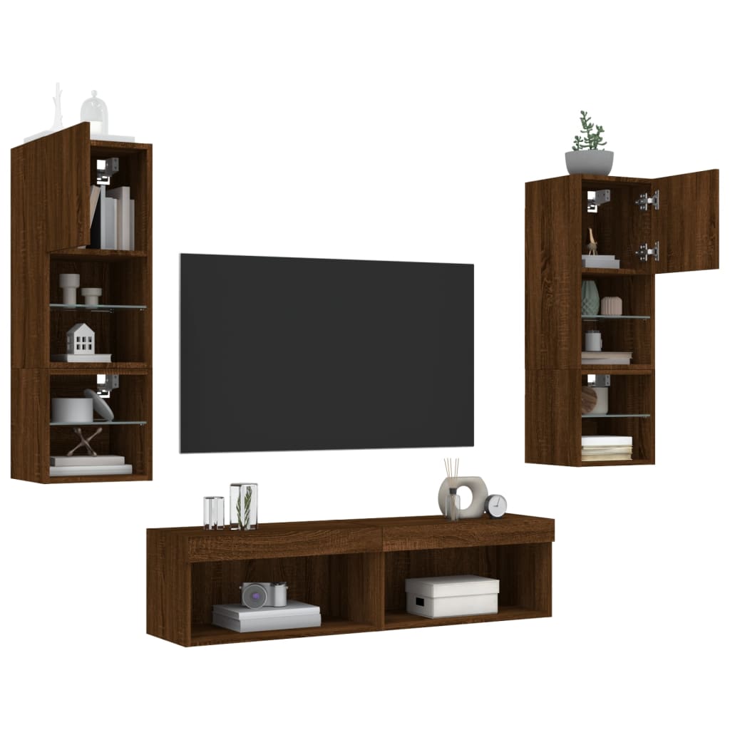 Mobili TV a Muro con LED 6pz Rovere Marrone Legno Multistrato - homemem39