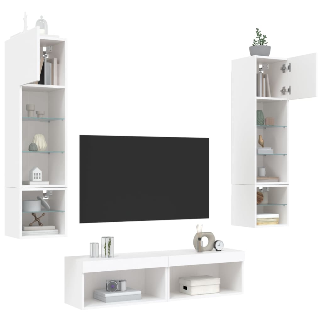 Mobili TV a Muro con LED 6pz Bianchi in Legno Multistrato - homemem39