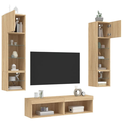 Mobili TV a Muro con LED 6pz Rovere Sonoma Legno Multistrato - homemem39