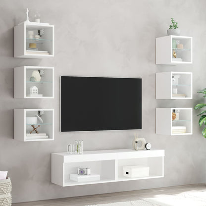 Mobili TV a Muro con LED 8pz Bianchi in Legno Multistrato - homemem39