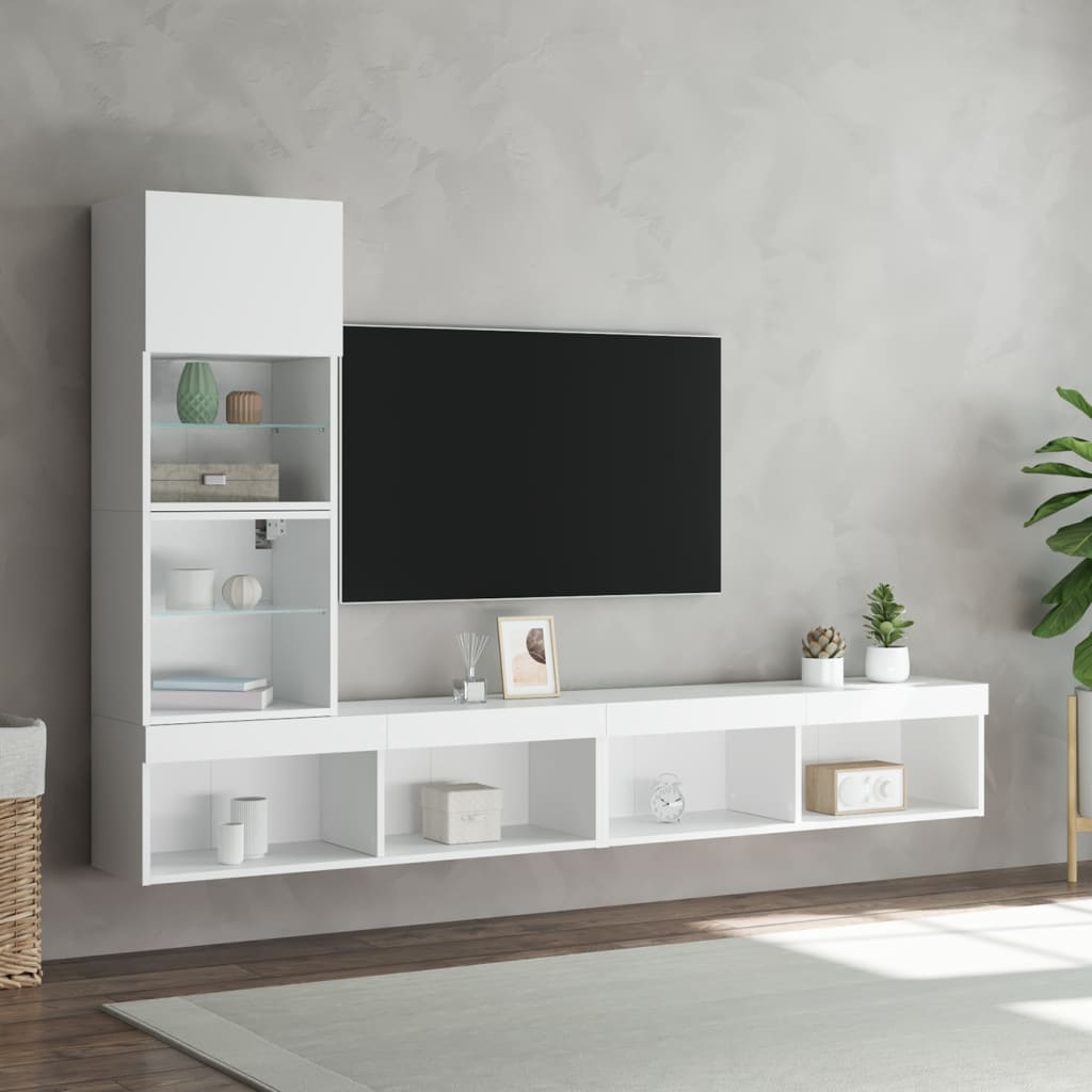 Mobili TV a Muro con LED 4pz Bianchi in Legno Multistrato - homemem39