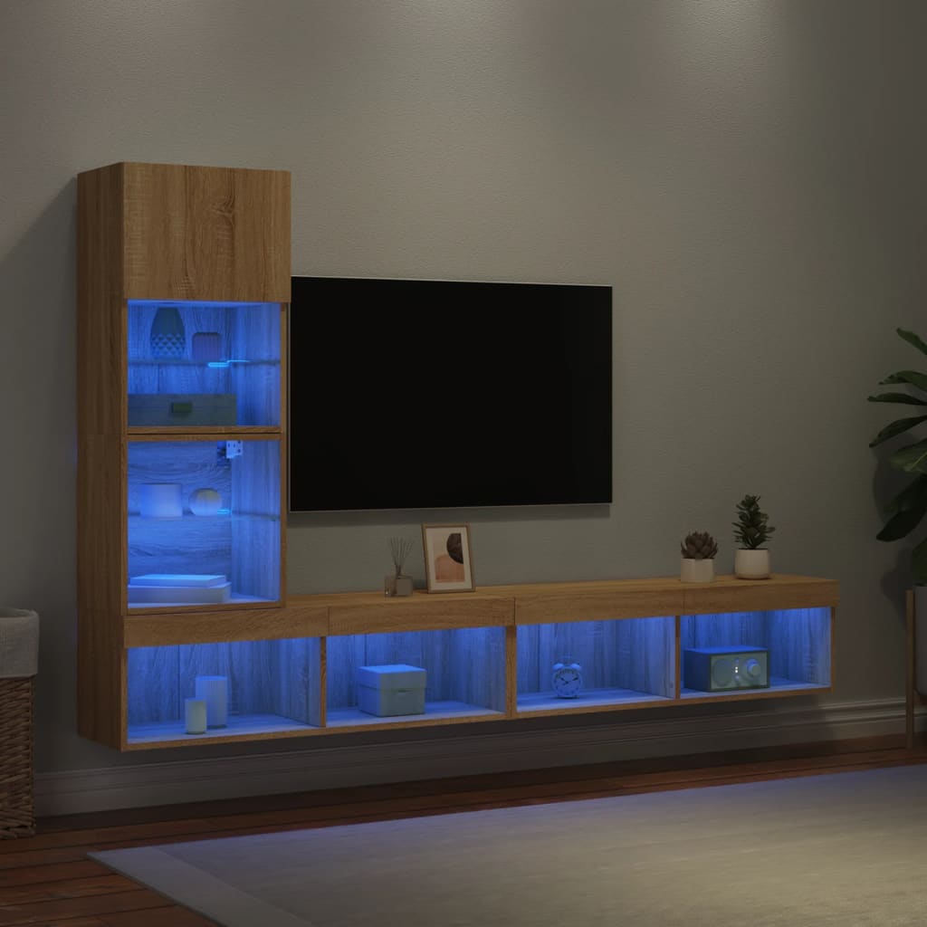 Mobili TV a Muro con LED 4pz Rovere Sonoma Legno Multistrato - homemem39