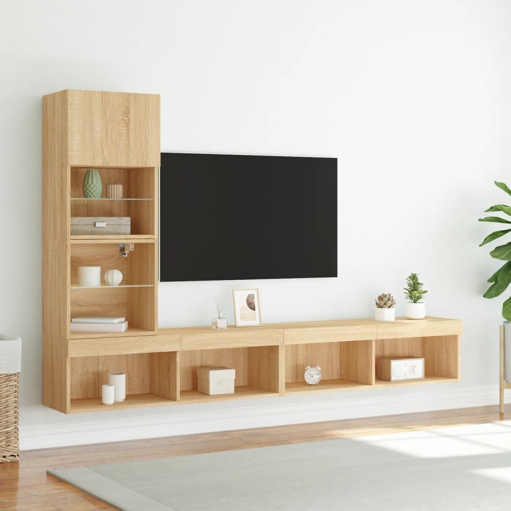 Mobili TV a Muro con LED 4pz Rovere Sonoma Legno Multistrato - homemem39