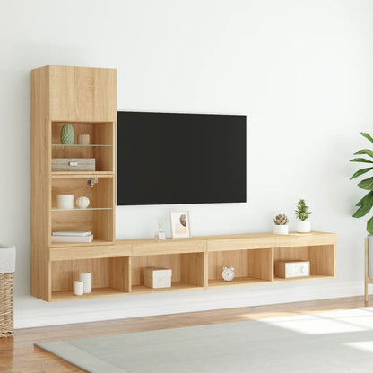 Mobili TV a Muro con LED 4pz Rovere Sonoma Legno Multistrato - homemem39