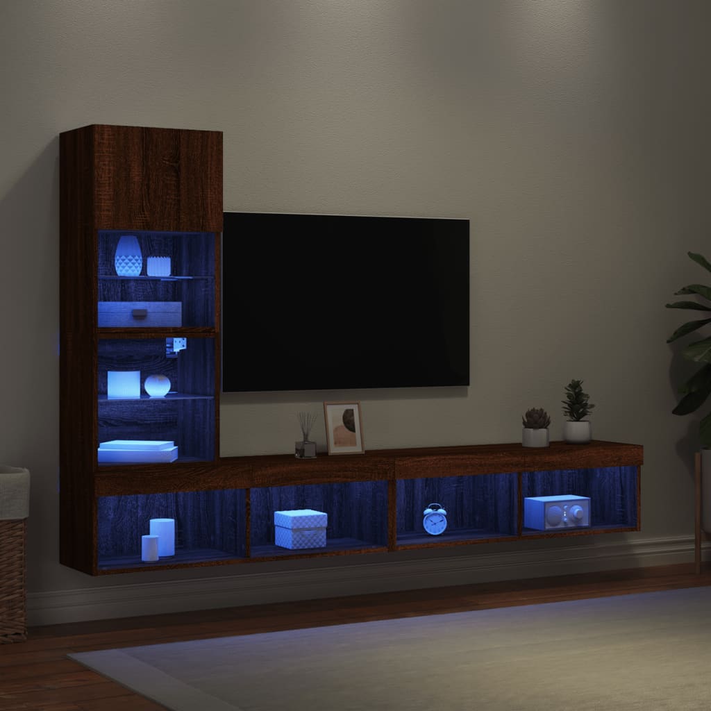 Mobili TV a Muro con LED 4pz Rovere Marrone Legno Multistrato - homemem39