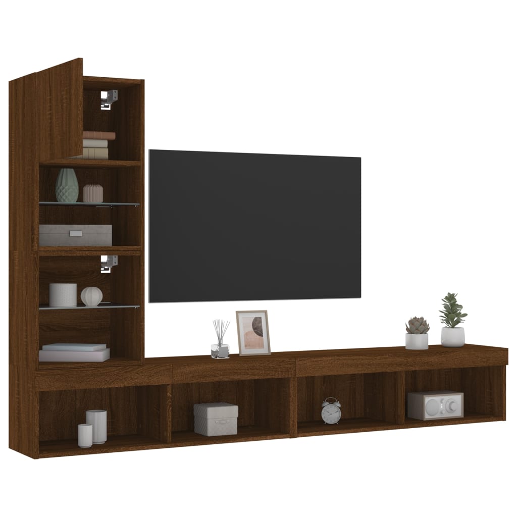 Mobili TV a Muro con LED 4pz Rovere Marrone Legno Multistrato - homemem39