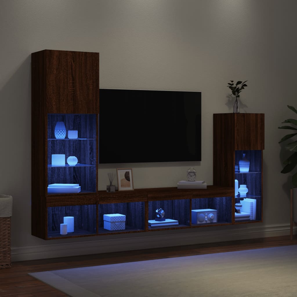 Mobili TV a Muro con LED 4pz Rovere Marrone Legno Multistrato - homemem39