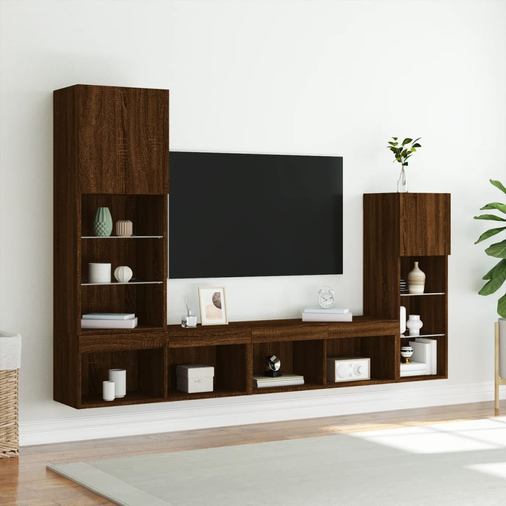 Mobili TV a Muro con LED 4pz Rovere Marrone Legno Multistrato - homemem39