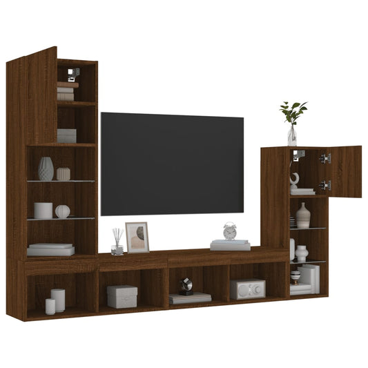 Mobili TV a Muro con LED 4pz Rovere Marrone Legno Multistrato - homemem39