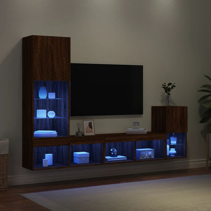 Mobili TV a Muro con LED 4pz Rovere Marrone Legno Multistrato - homemem39