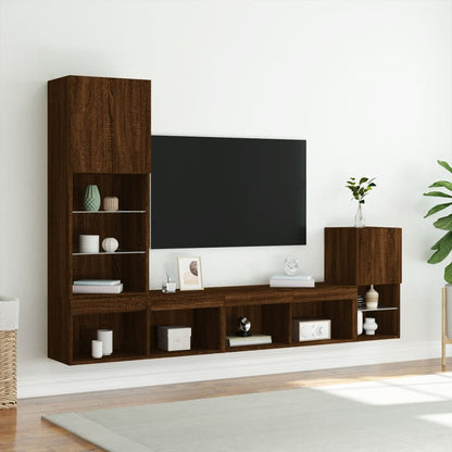 Mobili TV a Muro con LED 4pz Rovere Marrone Legno Multistrato - homemem39