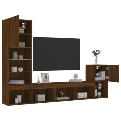 Mobili TV a Muro con LED 4pz Rovere Marrone Legno Multistrato - homemem39