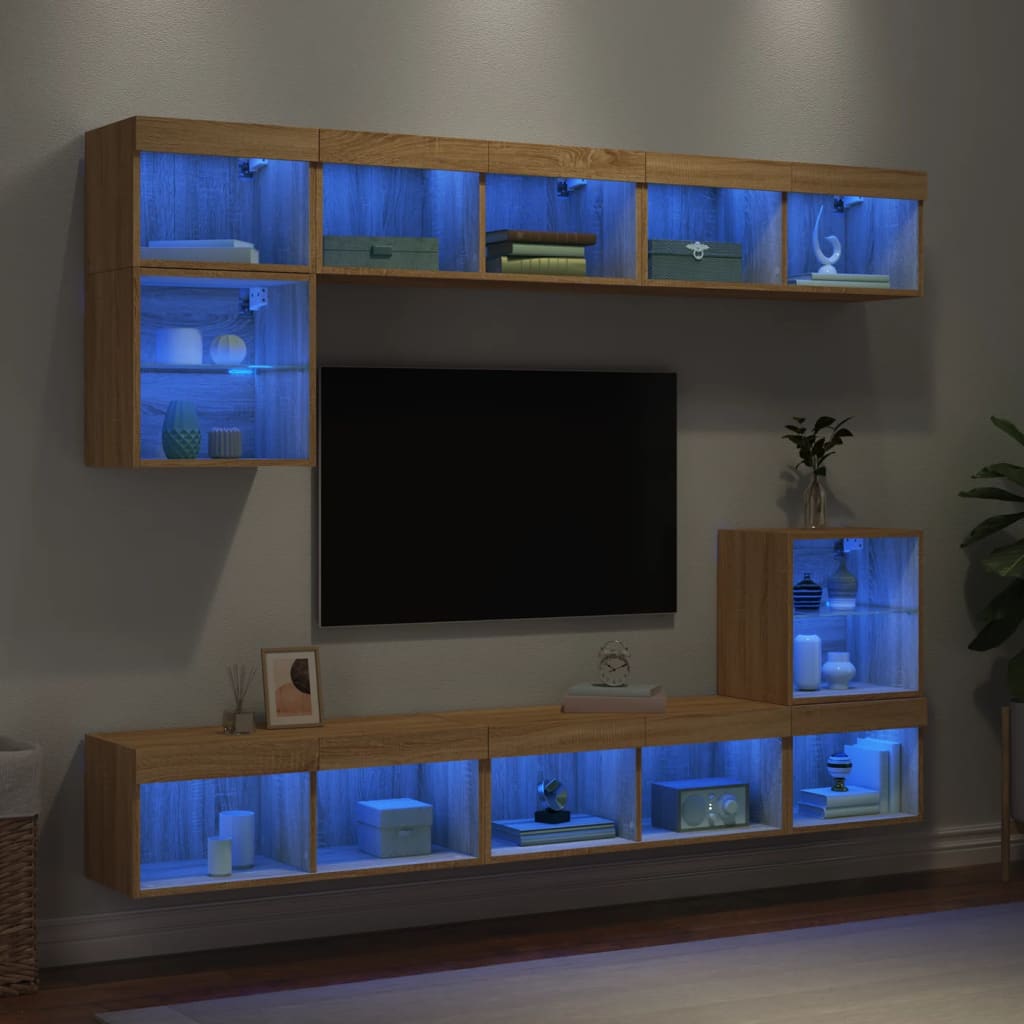 Mobili TV a Muro con LED 8pz Rovere Sonoma Legno Multistrato - homemem39