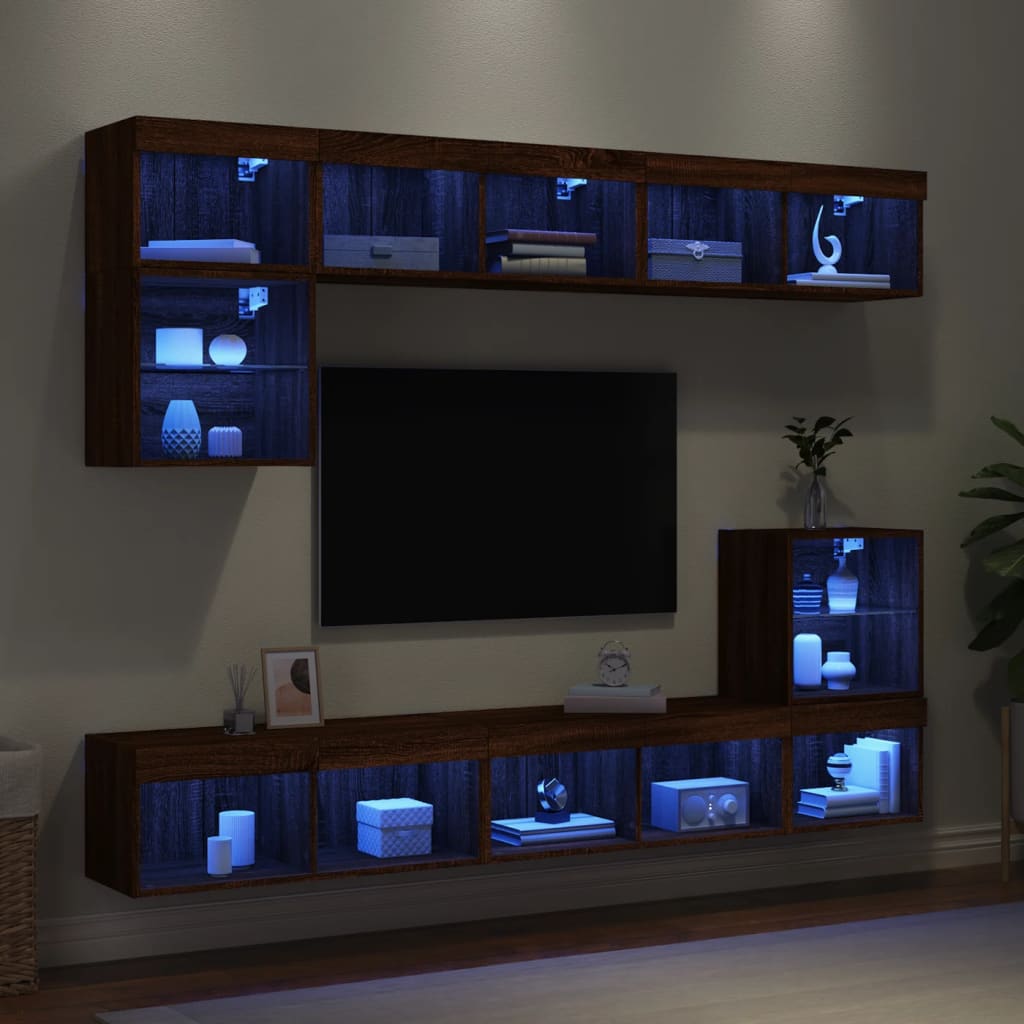 Mobili TV a Muro con LED 8pz Rovere Marrone Legno Multistrato - homemem39
