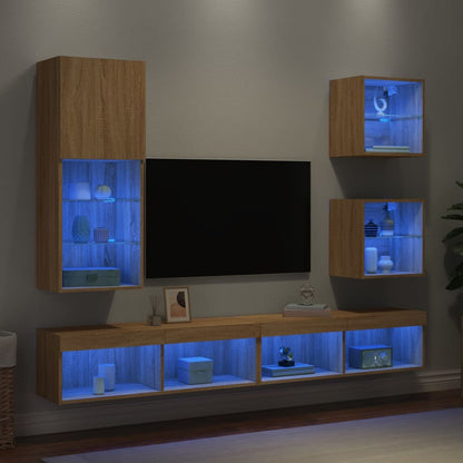 Mobili TV a Muro con LED 5pz Rovere Sonoma Legno Multistrato - homemem39