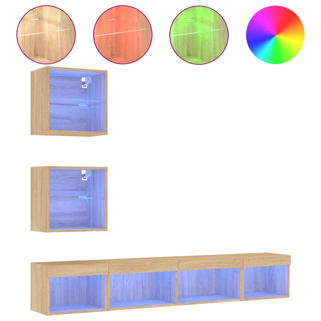 Mobili TV a Muro con LED 5pz Rovere Sonoma Legno Multistrato - homemem39