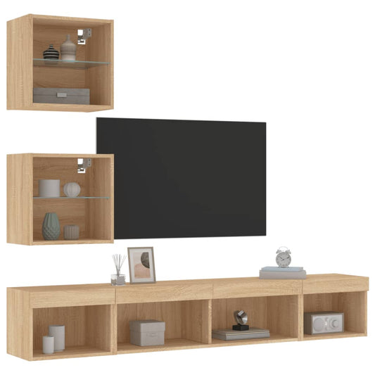 Mobili TV a Muro con LED 5pz Rovere Sonoma Legno Multistrato - homemem39