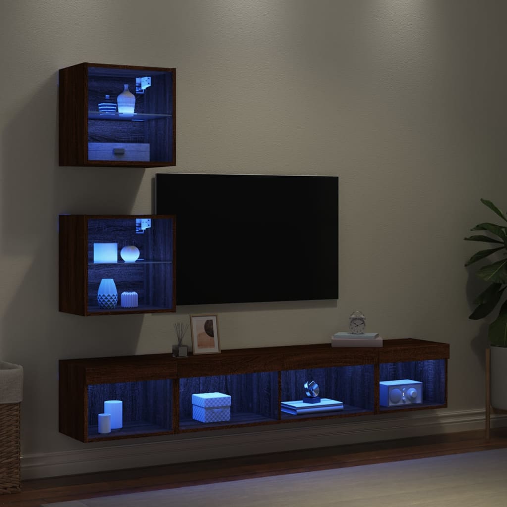 Mobili TV a Muro con LED 5pz Rovere Marrone Legno Multistrato - homemem39