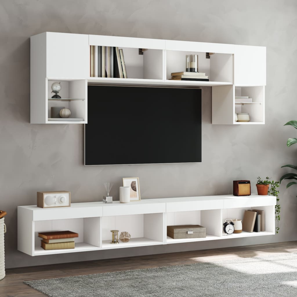 Mobili TV a Muro con LED 6pz Bianchi in Legno Multistrato - homemem39