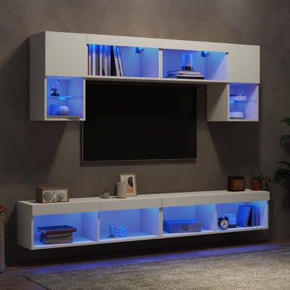 Mobili TV a Muro con LED 6pz Bianchi in Legno Multistrato - homemem39