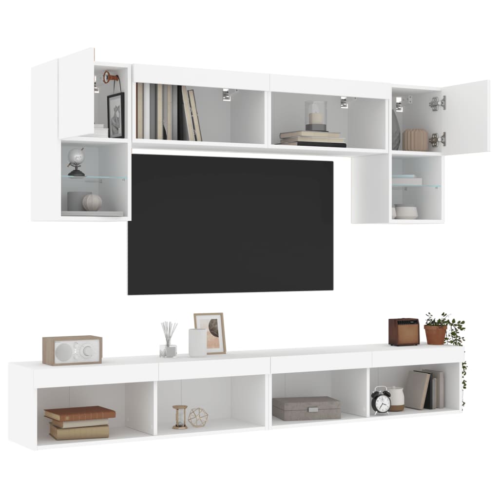 Mobili TV a Muro con LED 6pz Bianchi in Legno Multistrato - homemem39