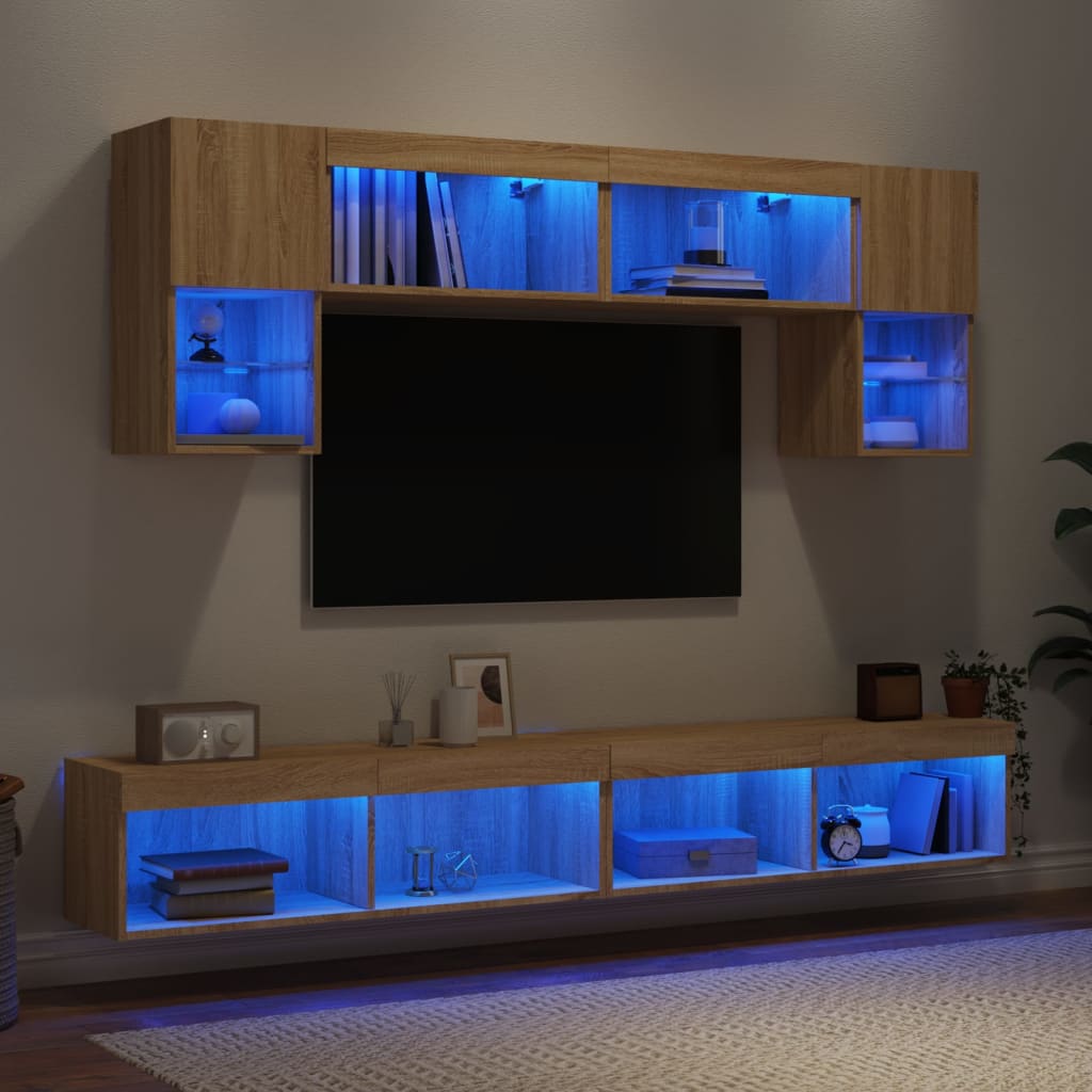 Mobili TV a Muro con LED 6pz Rovere Sonoma Legno Multistrato - homemem39