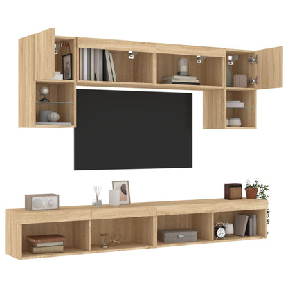 Mobili TV a Muro con LED 6pz Rovere Sonoma Legno Multistrato - homemem39