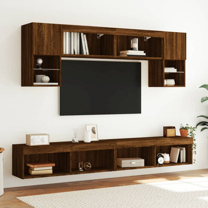 Mobili TV a Muro con LED 6pz Rovere Marrone Legno Multistrato - homemem39