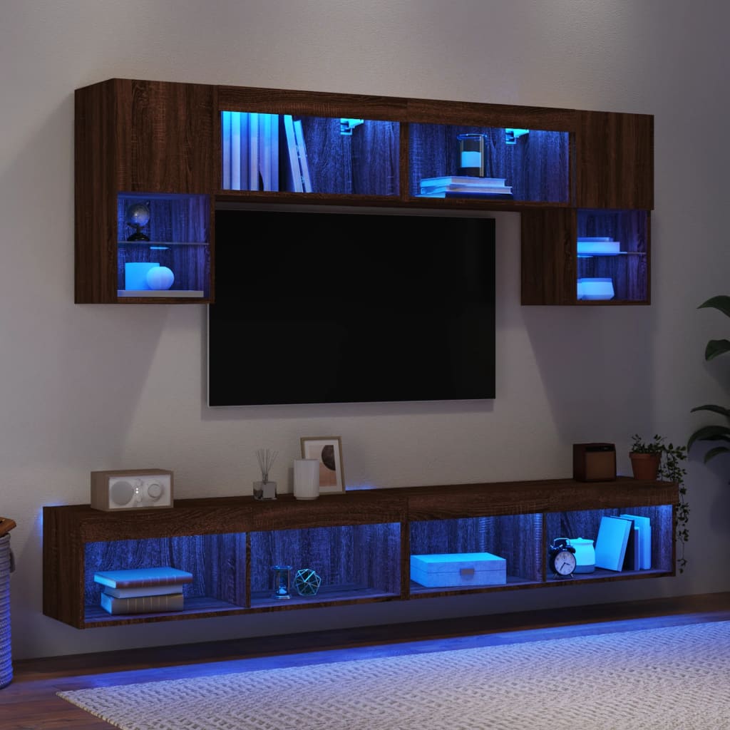 Mobili TV a Muro con LED 6pz Rovere Marrone Legno Multistrato - homemem39