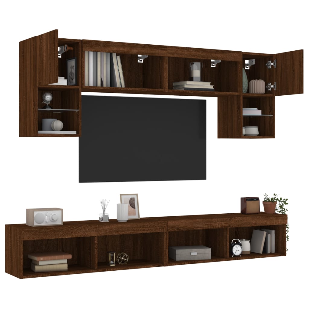 Mobili TV a Muro con LED 6pz Rovere Marrone Legno Multistrato - homemem39