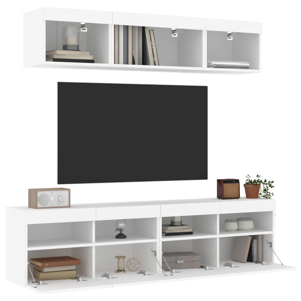 Mobili TV a Muro con LED 5pz Bianchi in Legno Multistrato - homemem39