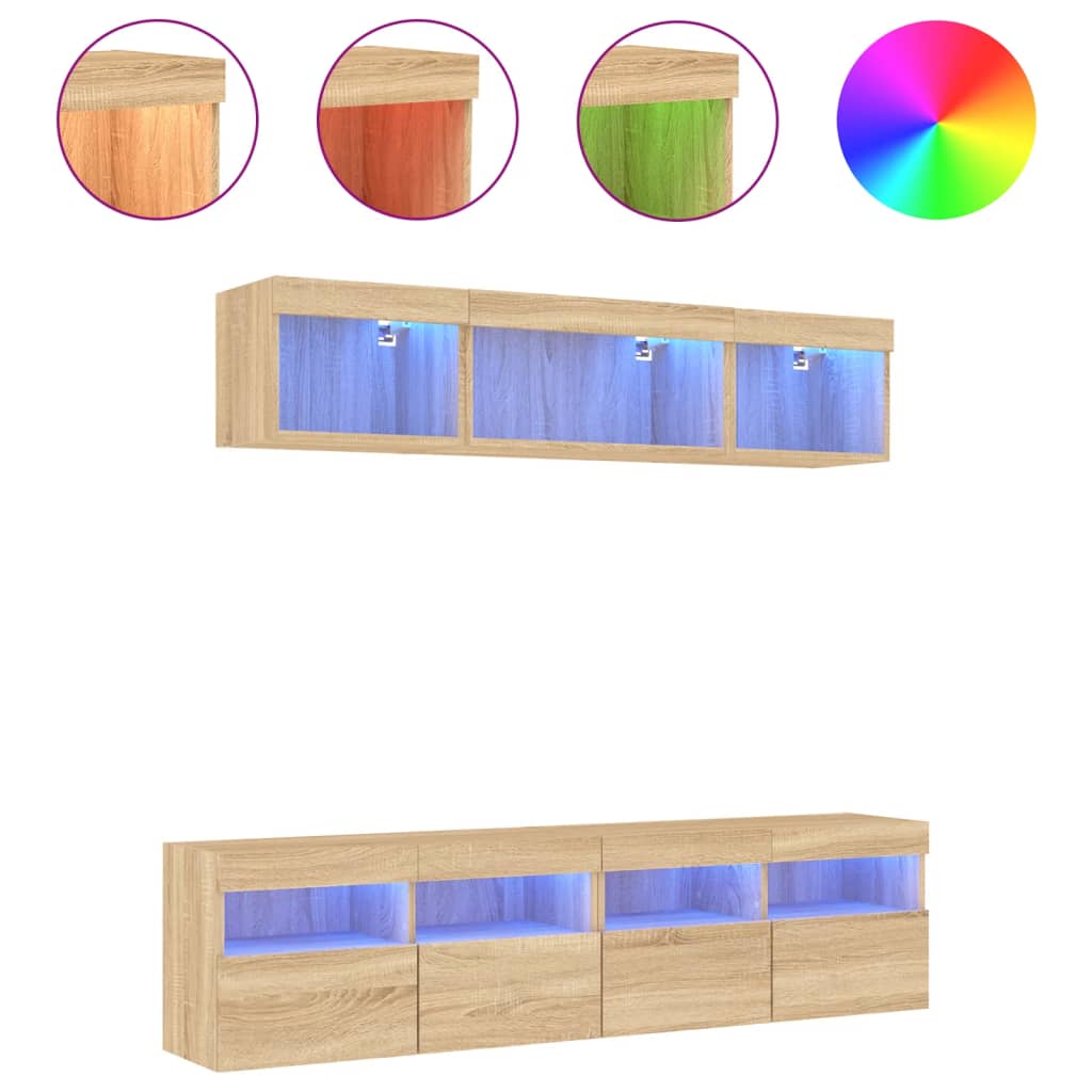 Mobili TV a Muro con LED 5pz Rovere Sonoma Legno Multistrato - homemem39