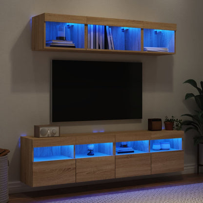 Mobili TV a Muro con LED 5pz Rovere Sonoma Legno Multistrato - homemem39