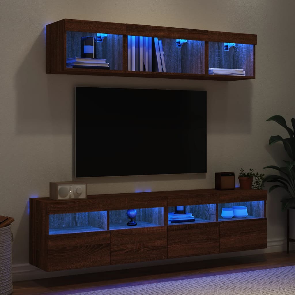 Mobili TV a Muro con LED 5pz Rovere Marrone Legno Multistrato - homemem39