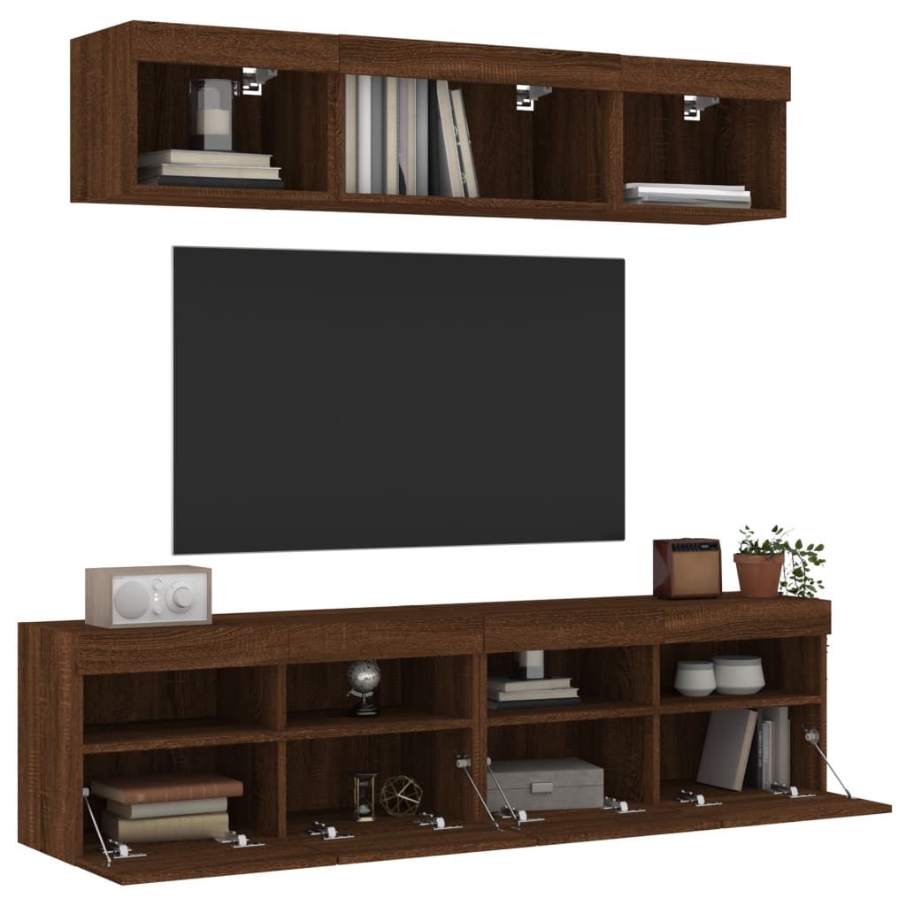 Mobili TV a Muro con LED 5pz Rovere Marrone Legno Multistrato - homemem39