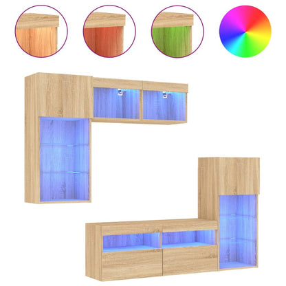 Mobili TV a Muro con LED 5pz Rovere Sonoma Legno Multistrato - homemem39