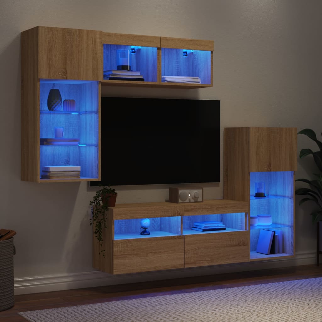 Mobili TV a Muro con LED 5pz Rovere Sonoma Legno Multistrato - homemem39