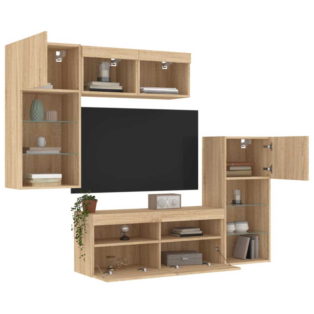 Mobili TV a Muro con LED 5pz Rovere Sonoma Legno Multistrato - homemem39