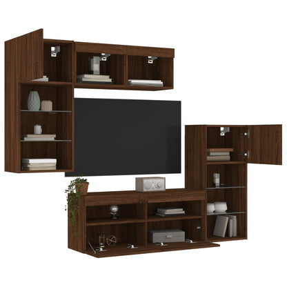 Mobili TV a Muro con LED 5pz Rovere Marrone Legno Multistrato - homemem39